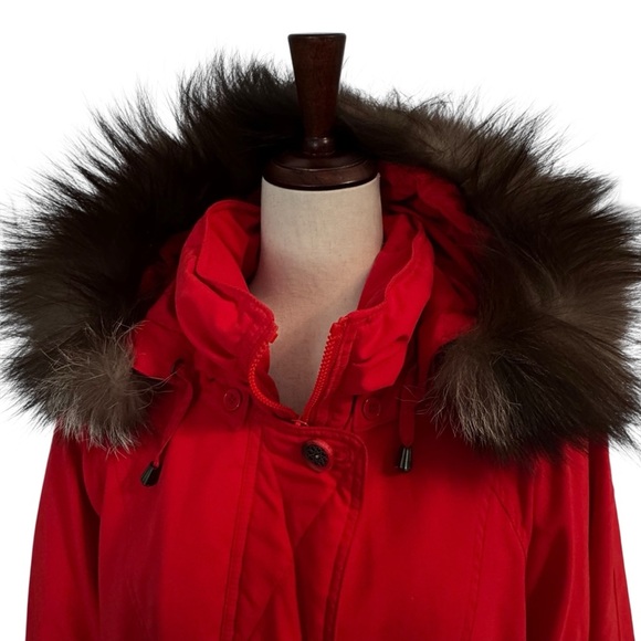 London Fog Red Fur-Trimmed Women's puffer  Parka coat size Large Petite - Picture 2 of 11